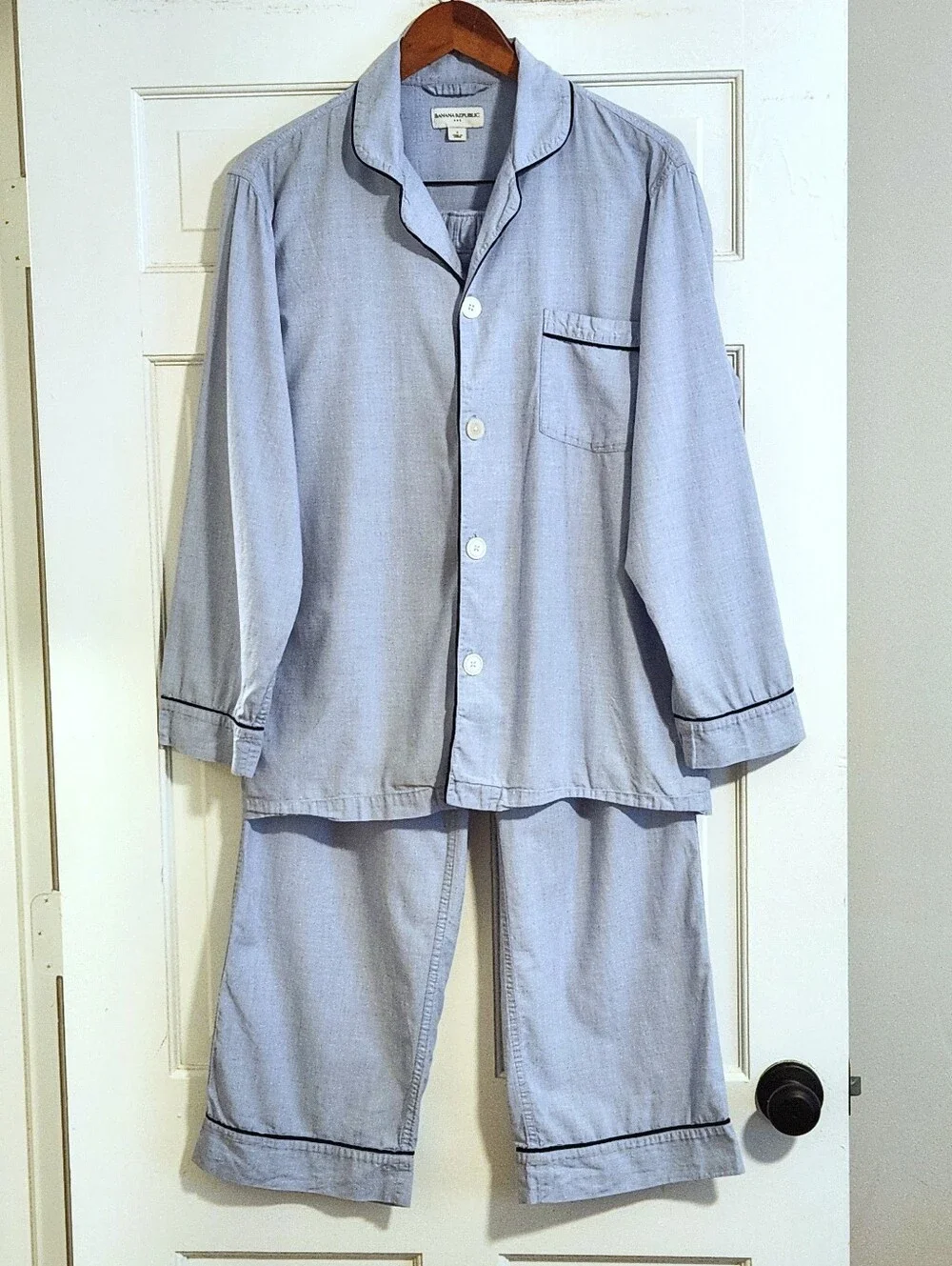 💙Banana Republic💙 - Blue Two-Piece Cotton Pajama PJ Lounge Set w/Navy Piping